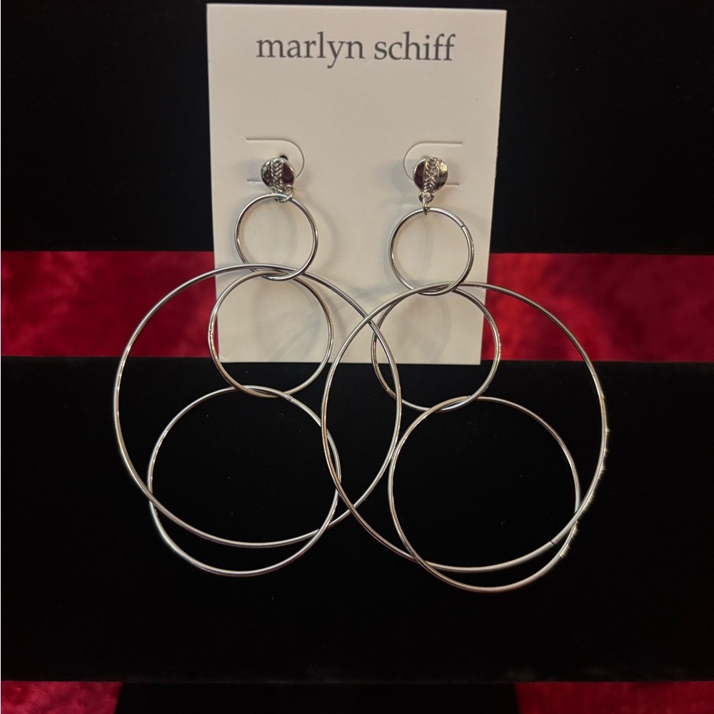 J140 NWT Marlyn Schiff Silver Hoop Drop Earrings